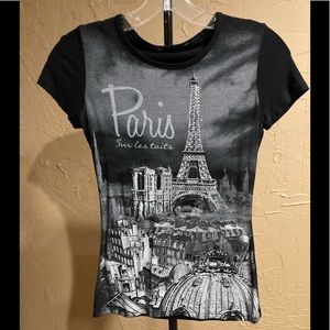 Black Short Sleeve Fitted Paris Logo Top Small